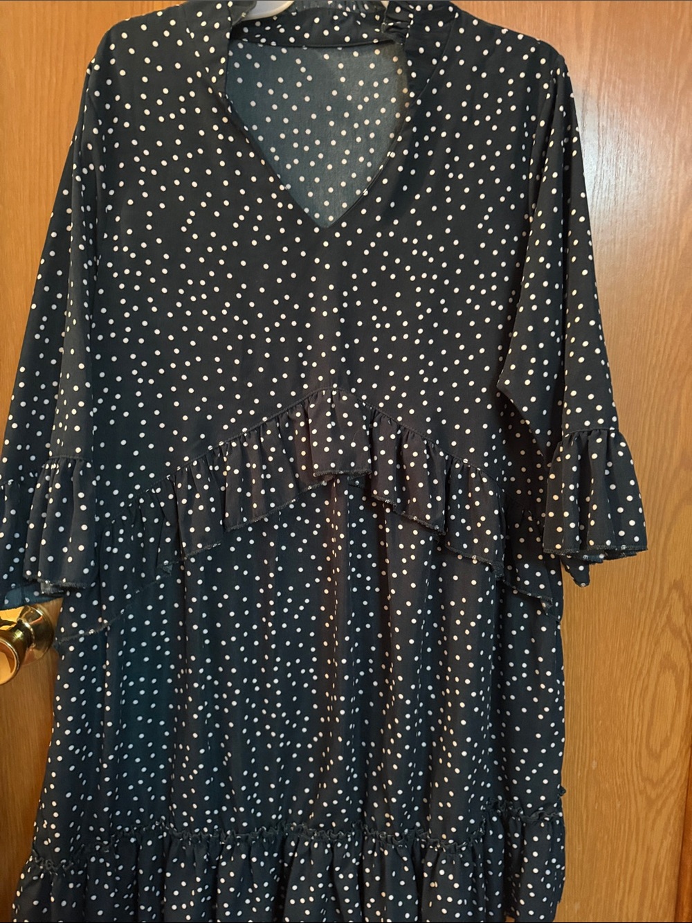 Green Polka Dot V-Neck Ruffle Women's Top